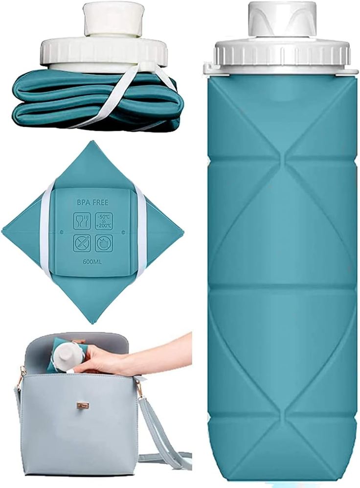 Collapsible Silicone Water Bottle - 600ml Foldable Travel Water Bottle