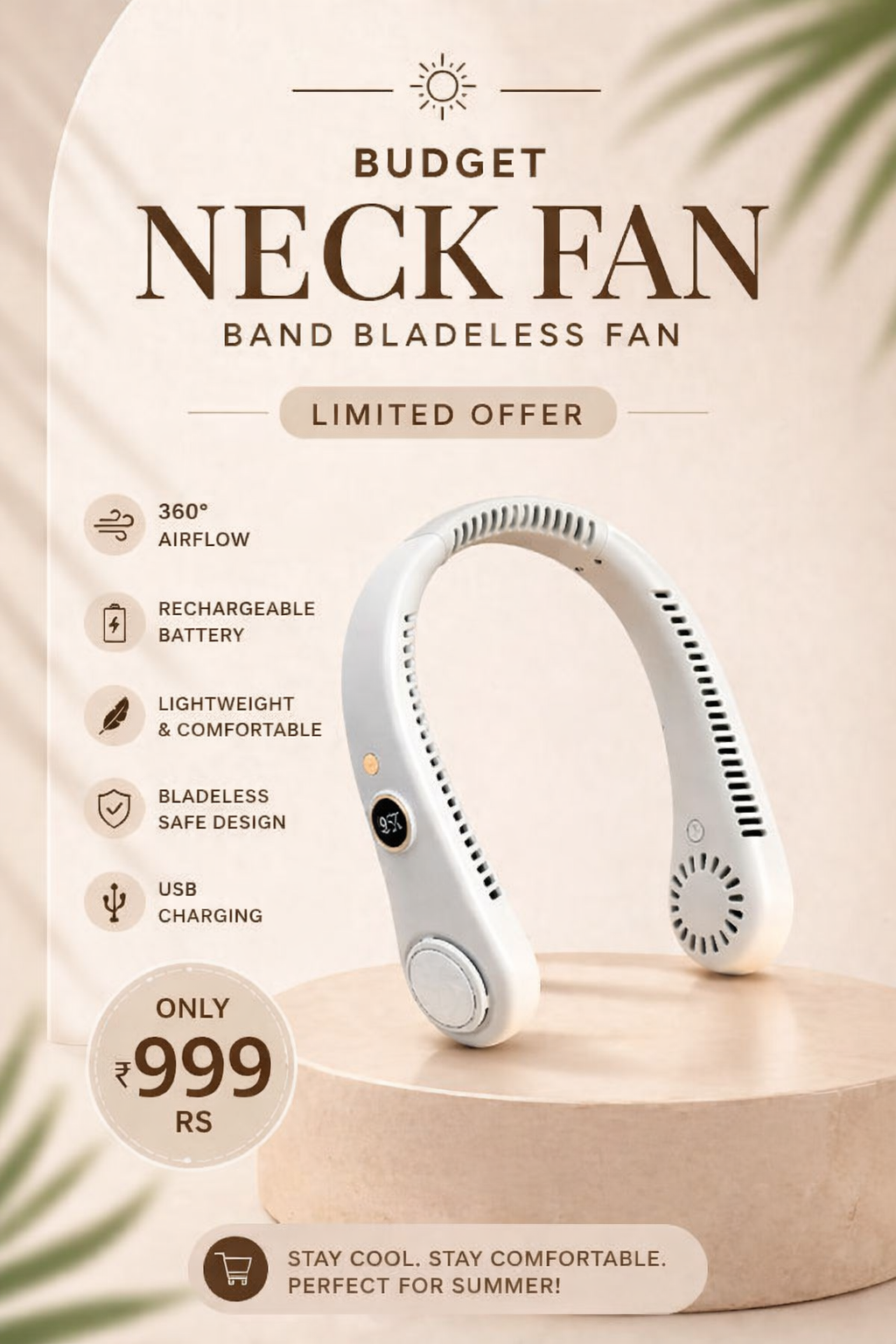 Portable Neck Fan  | Portable Bladeless Neck Fan for Summer |